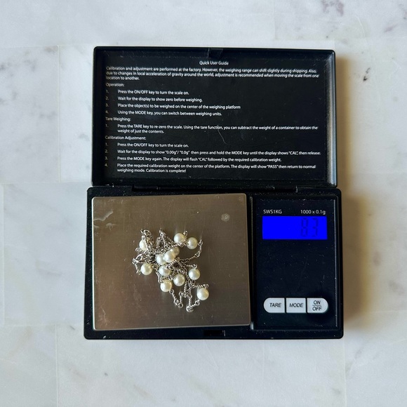 14K Italy White Gold Chain Necklace with 12 White 4.7 mmPearls - Picture 7 of 7